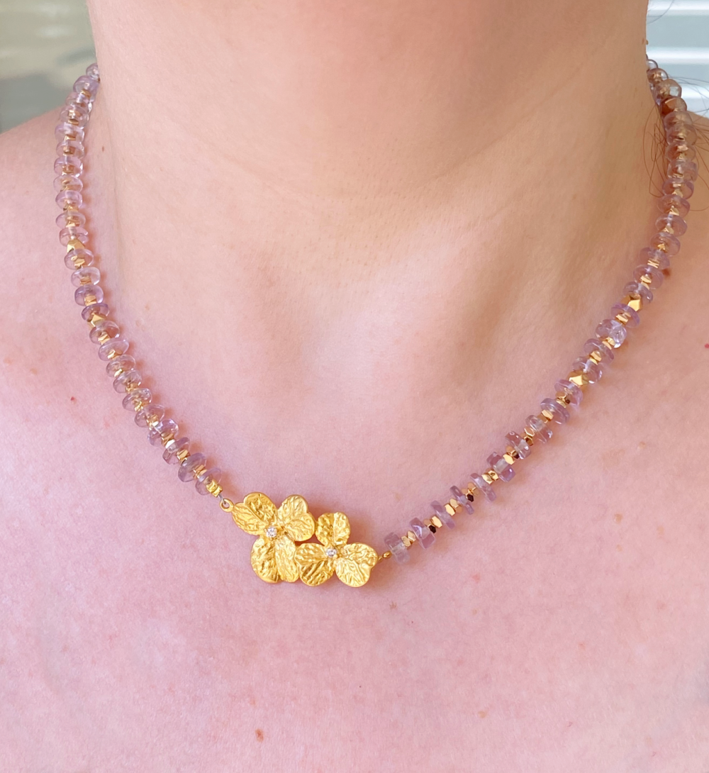 COLLAR CUARZO ROSA EN FLOR