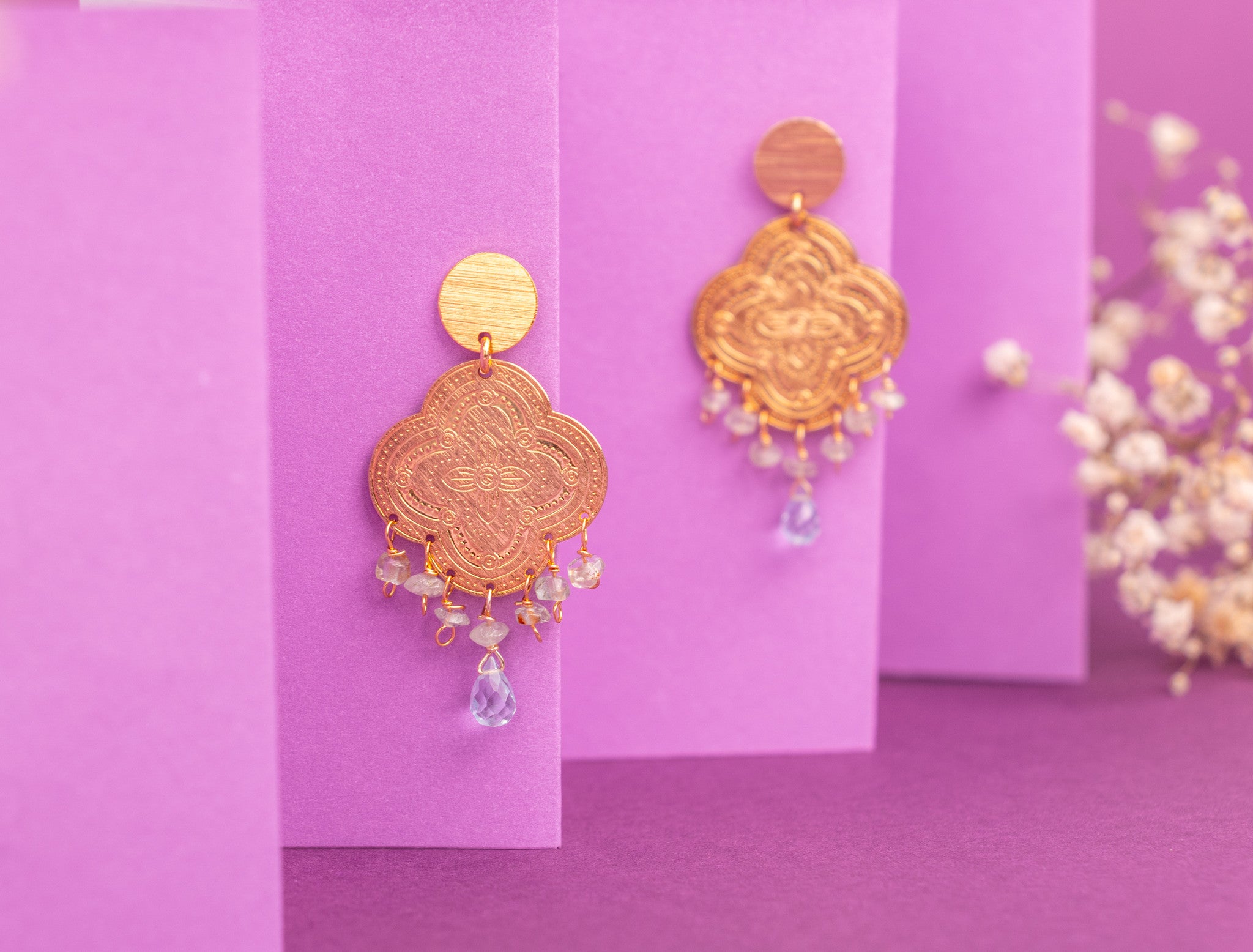 AROS MANDALA BAÑADOS EN ORO Y AGUAMARINAS