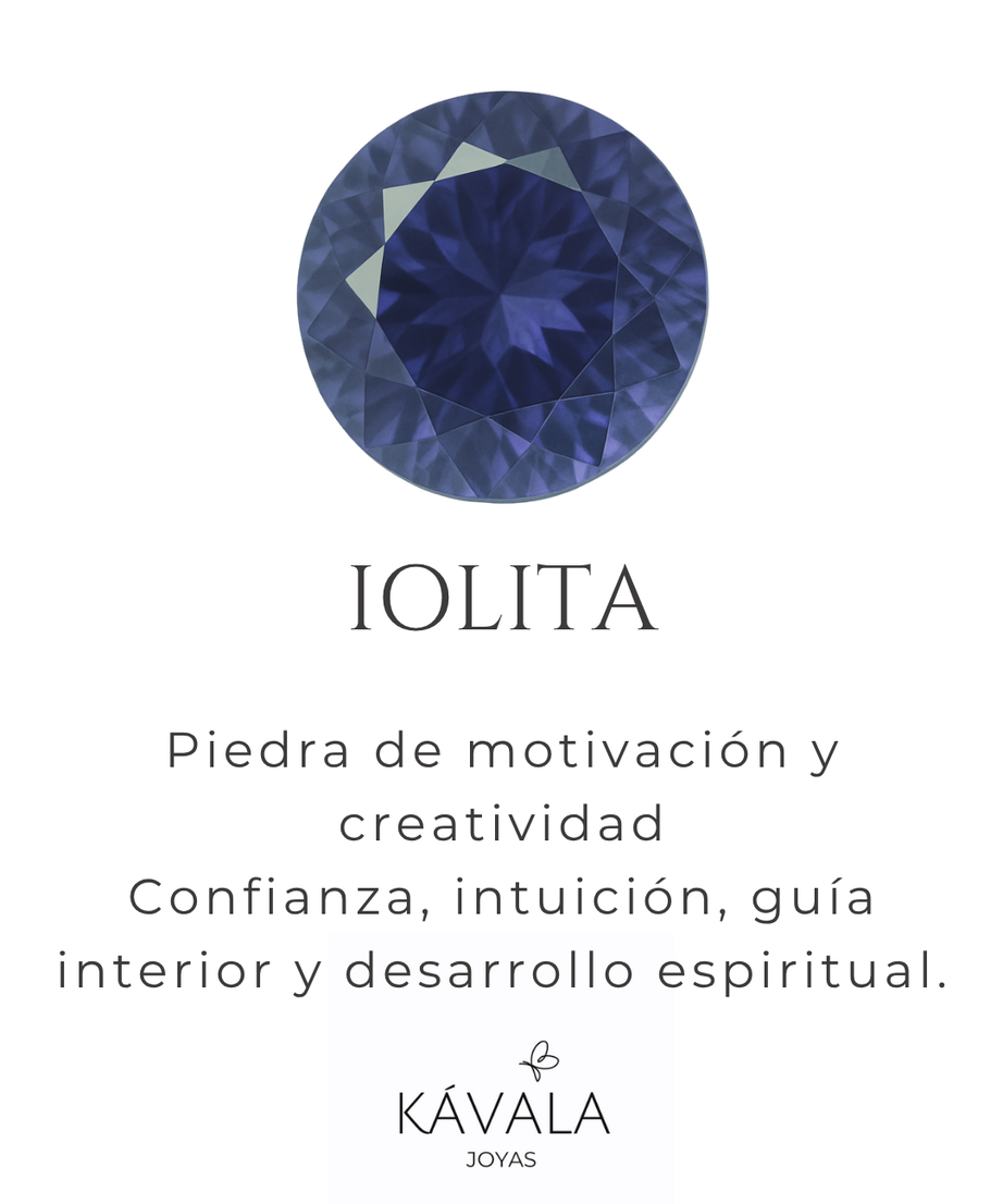 ARO PÉTALOS CON PIEDRA IOLITA, PIEDRA DE LA MOTIVACIÓN