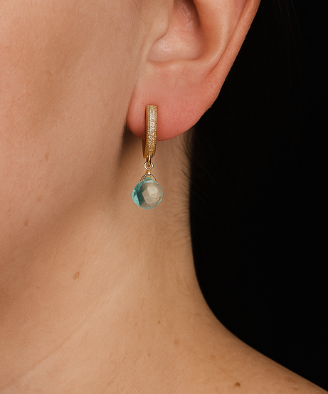 AROS AGUAMARINA Y ARGOLLA  BAÑO ORO 18 K CON CIRCONES