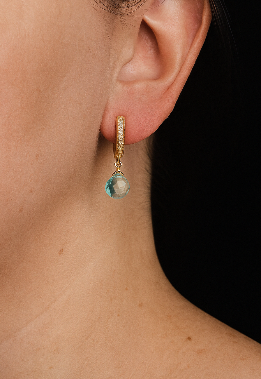 AROS AGUAMARINA Y ARGOLLA  BAÑO ORO 18 K CON CIRCONES