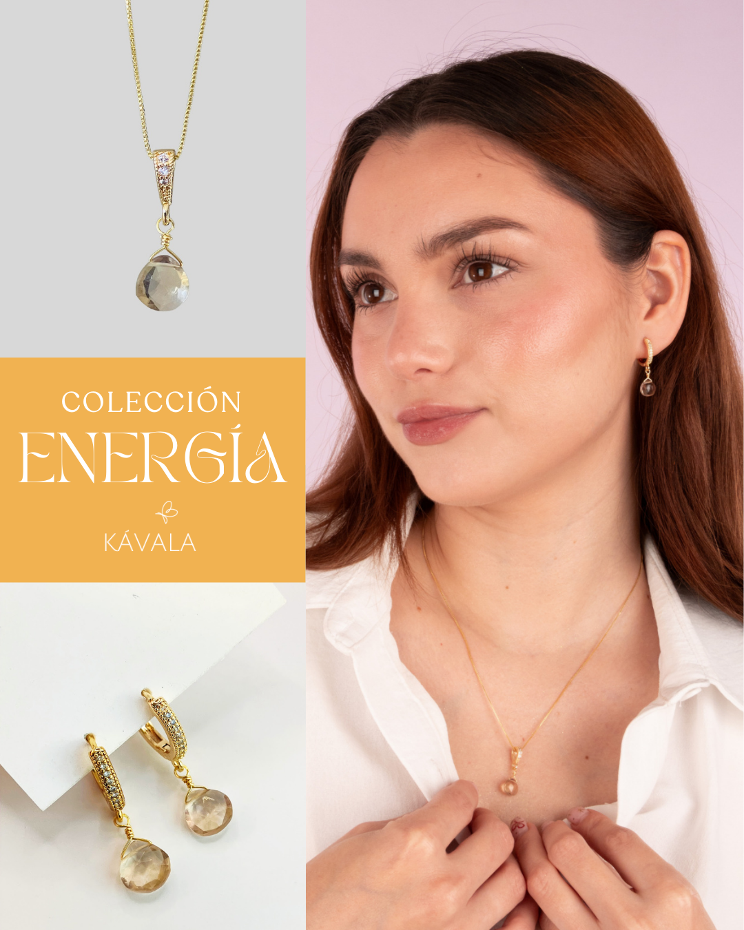 ☀️ Conjunto Energía Citrino — Aros + Collar bañados en Oro 18K