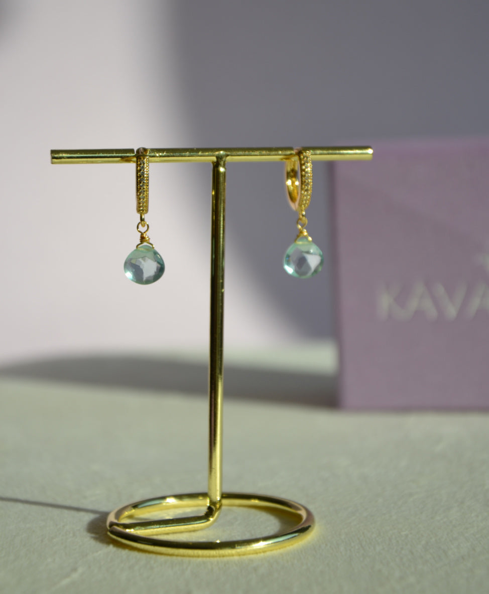 AROS AGUAMARINA Y ARGOLLA  BAÑO ORO 18 K CON CIRCONES