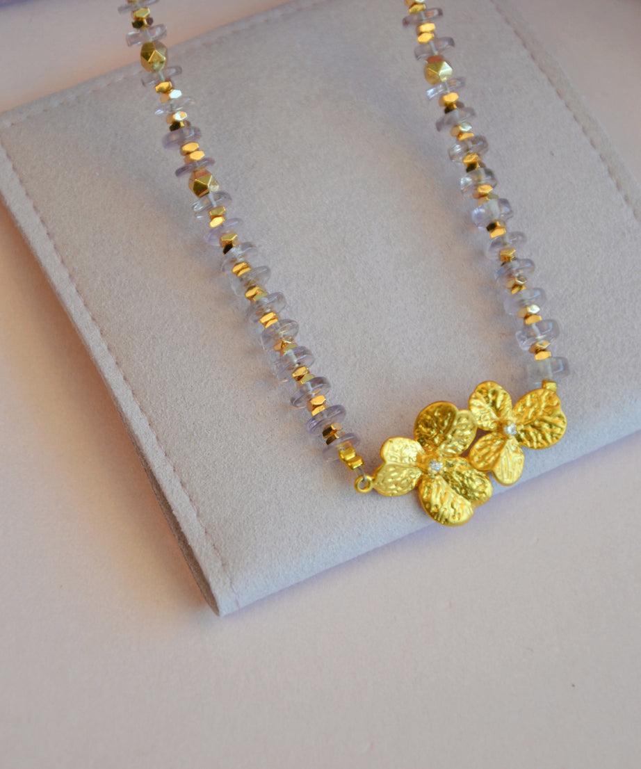 COLLAR CUARZO ROSA EN FLOR