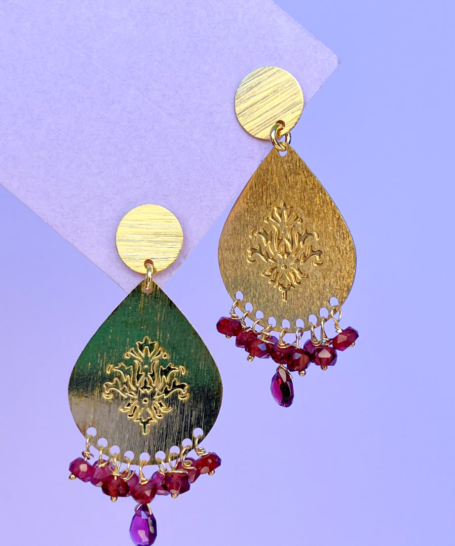 AROS BAÑADOS EN ORO HIPPIE CHIC GRANATE