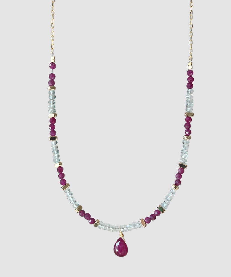 COLLAR RUBÍ Y AGUAMARINAS