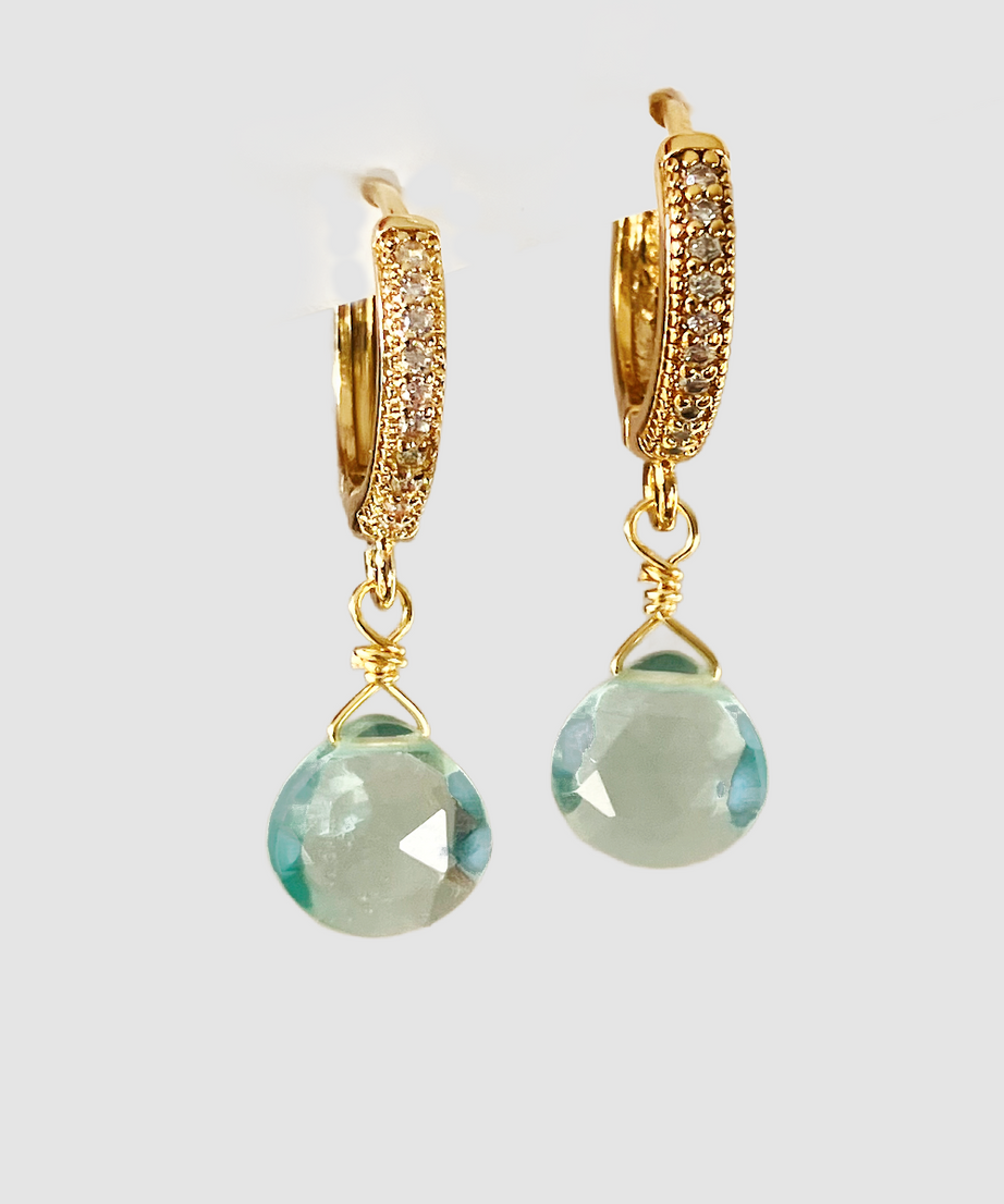 AROS AGUAMARINA Y ARGOLLA  BAÑO ORO 18 K CON CIRCONES