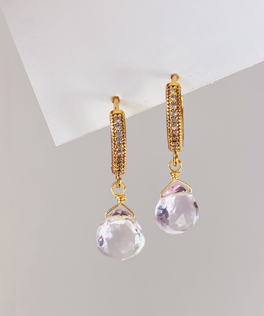 AROS AMATISTA ROSA Y ARGOLLA BAÑO ORO 18 K CON CIRCONES
