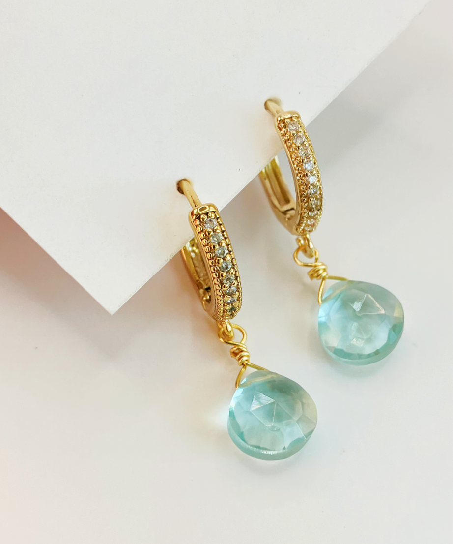 AROS AGUAMARINA Y ARGOLLA  BAÑO ORO 18 K CON CIRCONES