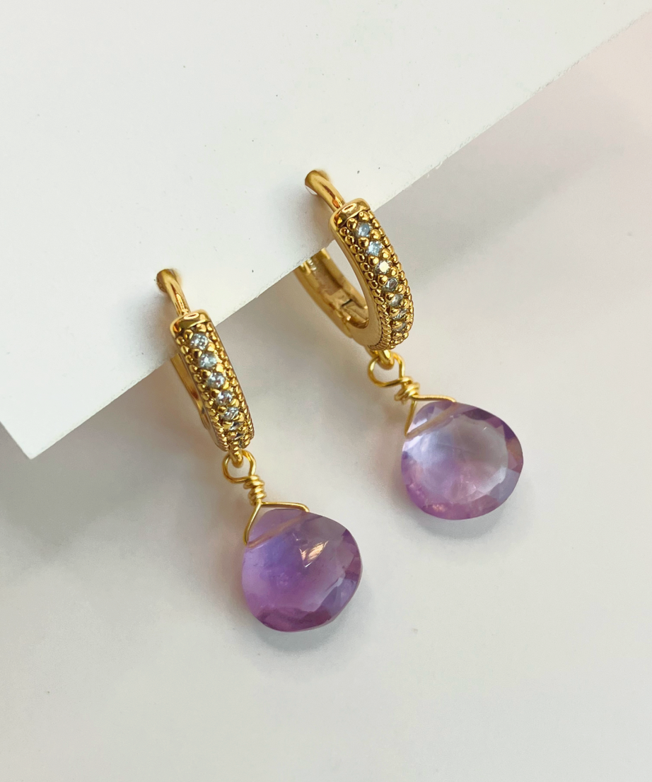 AROS AMATISTA Y ARGOLLA BAÑO ORO 18 K CON CIRCONES