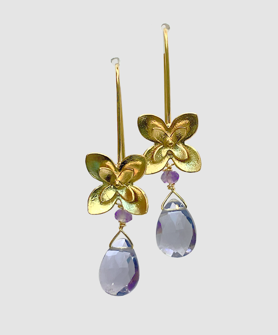 AROS DAISY CON PIEDRA IOLITA, PIEDRA DE LA MOTIVACIÓN