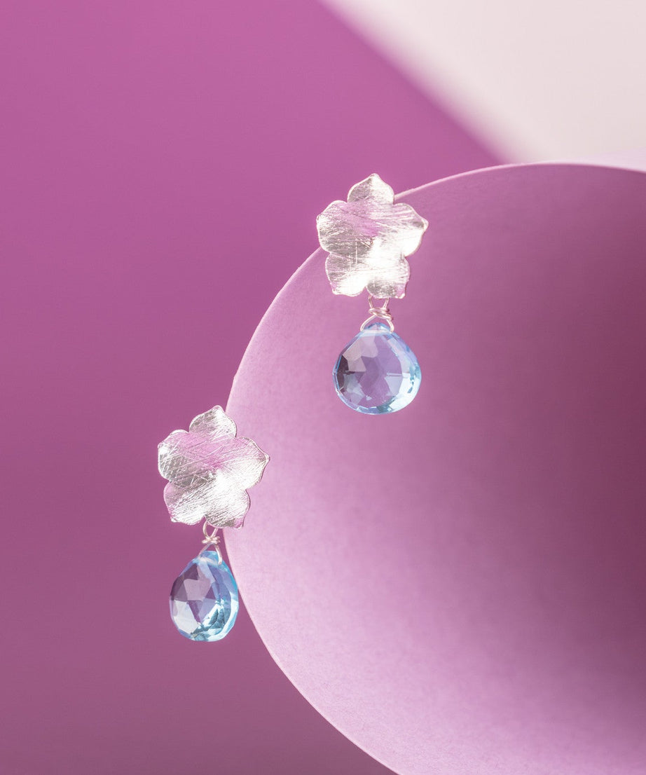 AROS FLOR DE PLATA Y TOPACIO