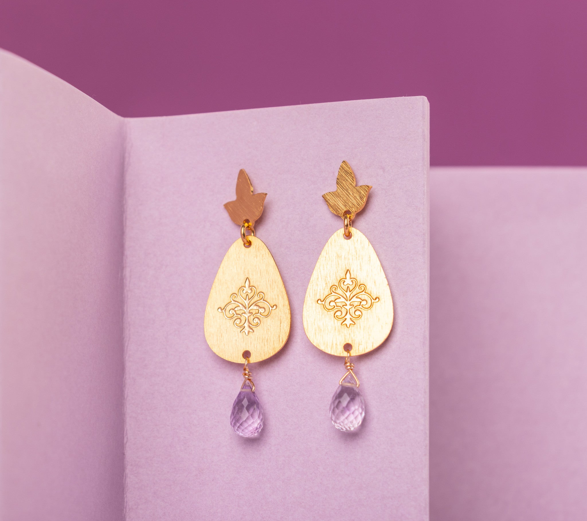 AROS FLOR DE LIZ  y CUARZO ROSA