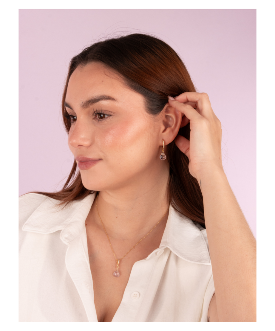 AROS AMATISTA ROSA Y ARGOLLA BAÑO ORO 18 K CON CIRCONES