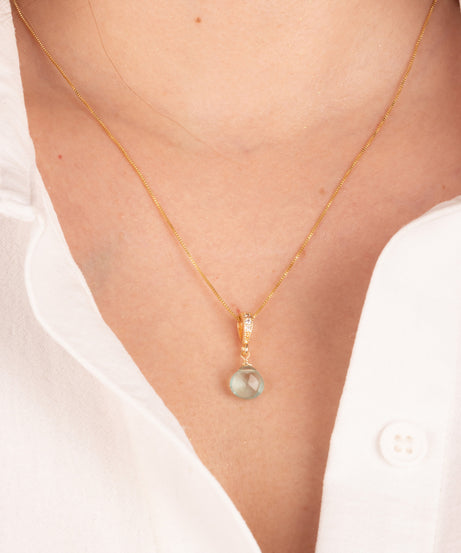 CONJUNTO CALMA AGUAMARINA  — Aros + Collar bañados en Oro 18K