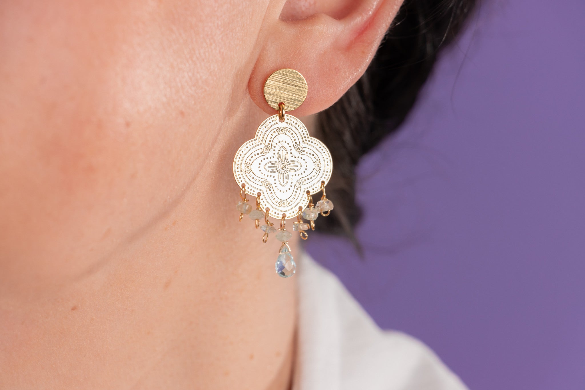 AROS MANDALA  BAÑADOS EN ORO Y AGUAMARINAS