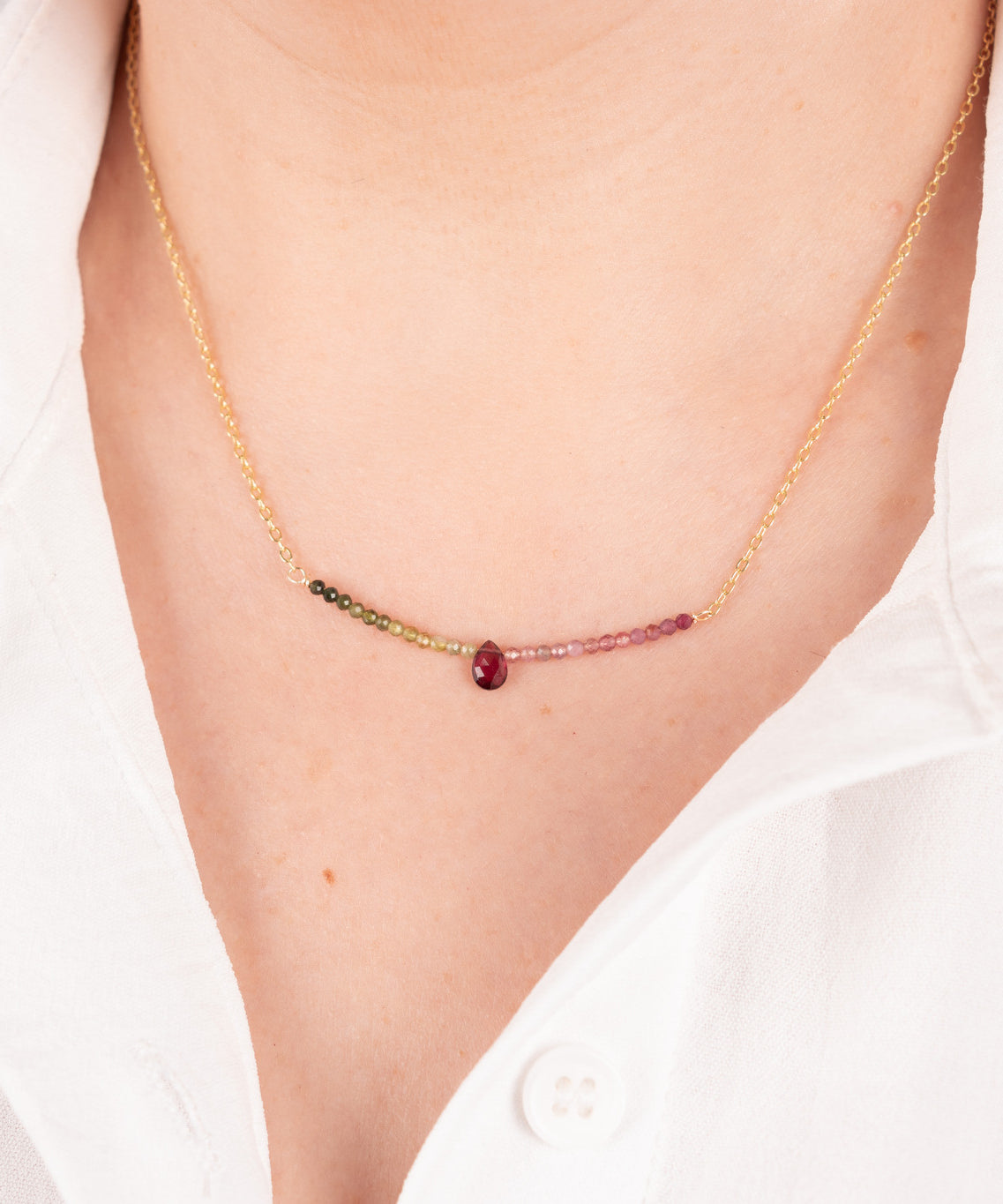 COLLAR BAÑADO EN ORO DE TURMALINAS DE MULTICOLOR