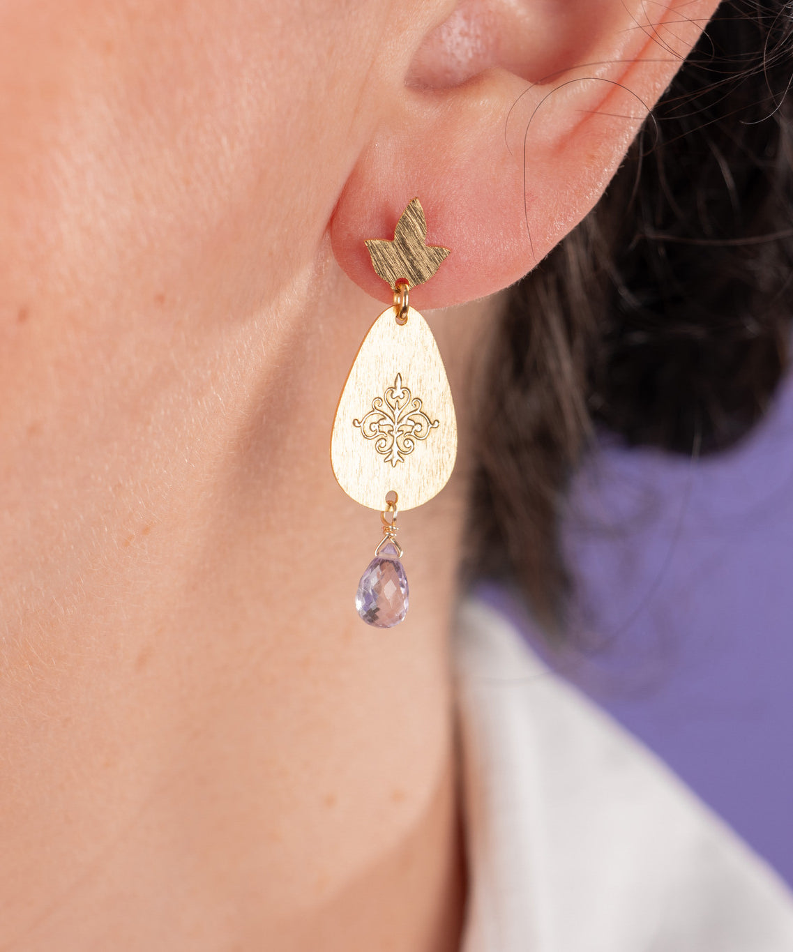 AROS FLOR DE LIZ  y CUARZO ROSA