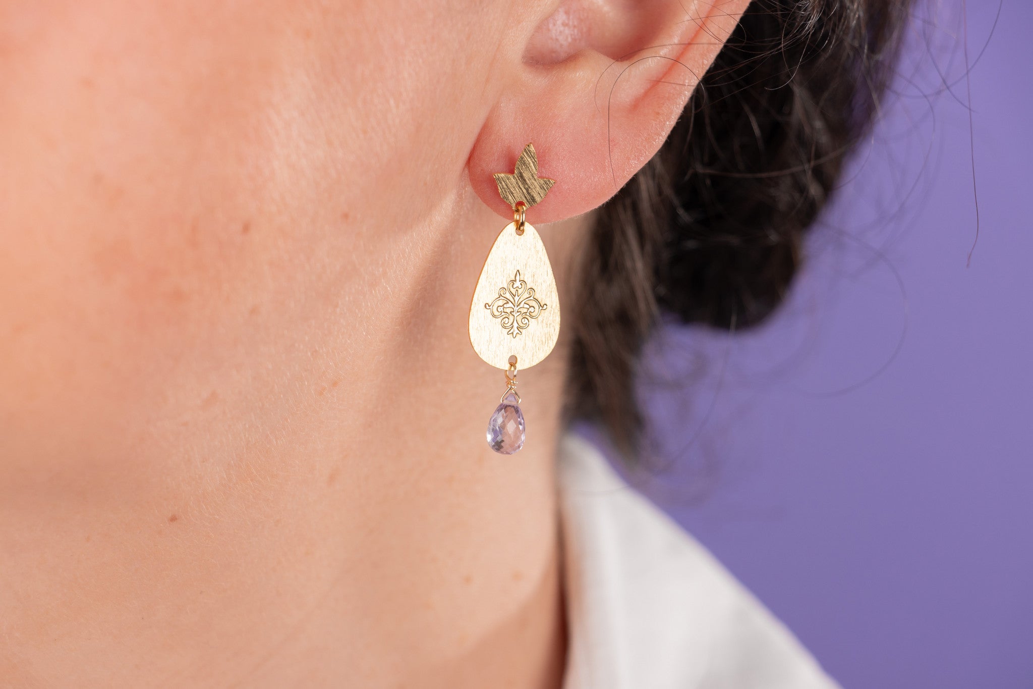 AROS FLOR DE LIZ  y CUARZO ROSA