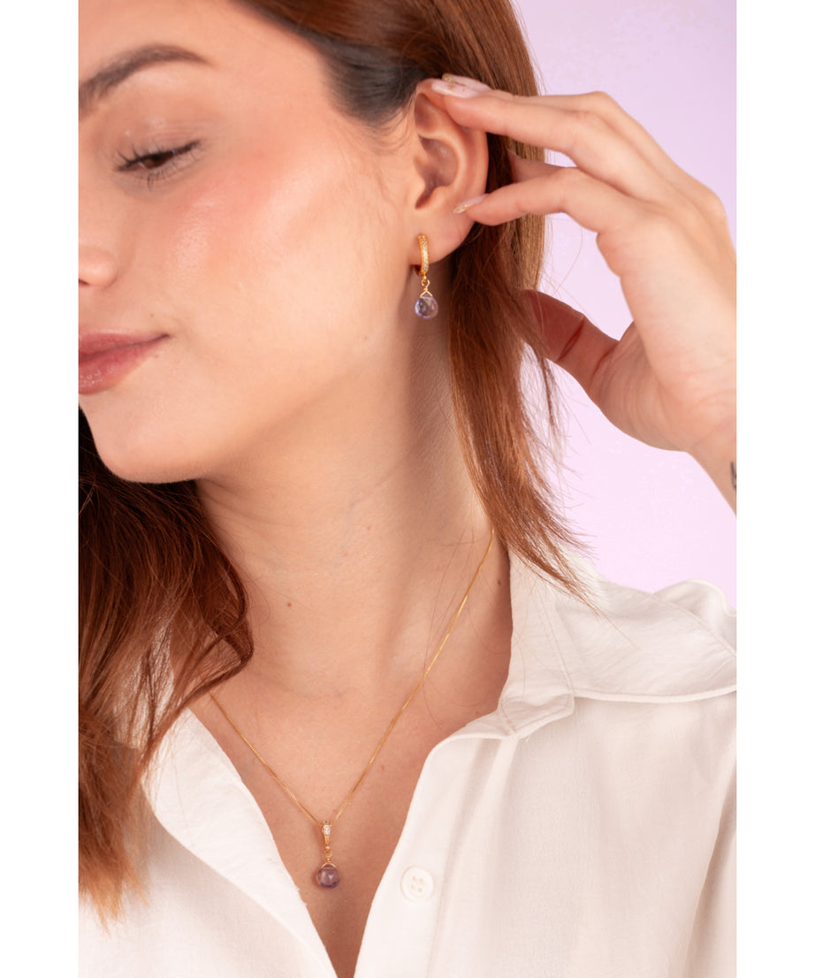 AROS AMATISTA Y ARGOLLA BAÑO ORO 18 K CON CIRCONES