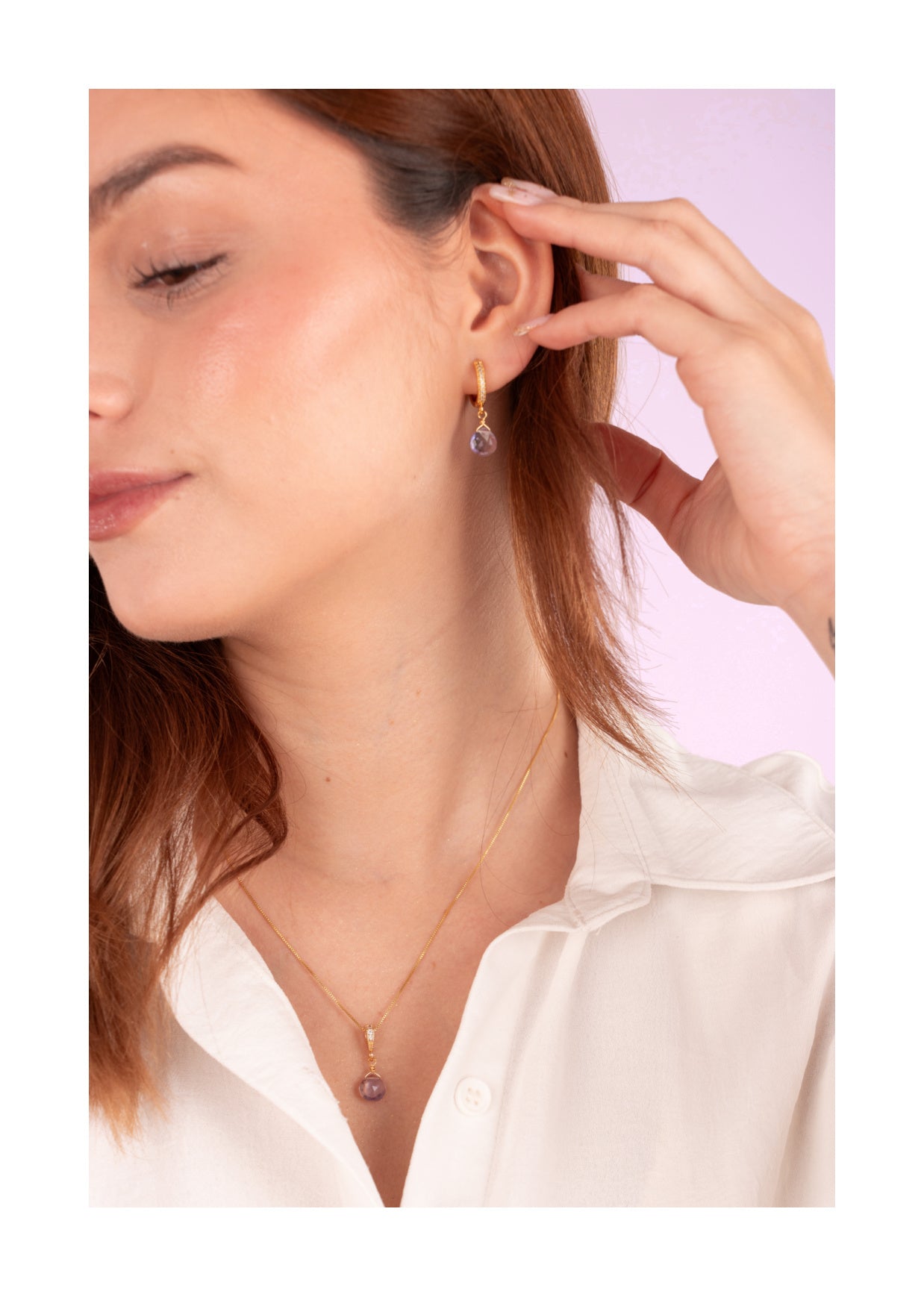 AROS AMATISTA Y ARGOLLA BAÑO ORO 18 K CON CIRCONES